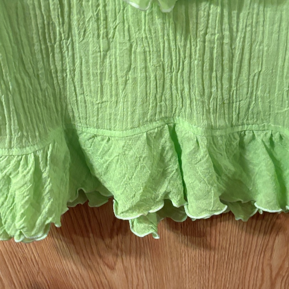 Elegant Lime Green Gauze Ruffled Blouse - Picture 4 of 6